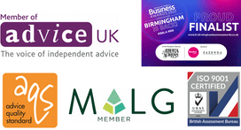 MALG Member, ISO 9001, Birmingham Business Awards 2022 Finalist, Advice Quality Standard, Member of Advice UK