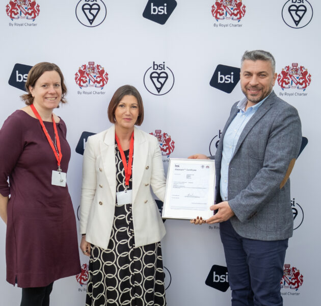 Auriga team being presented with ISO 22458 Kitemark certificate